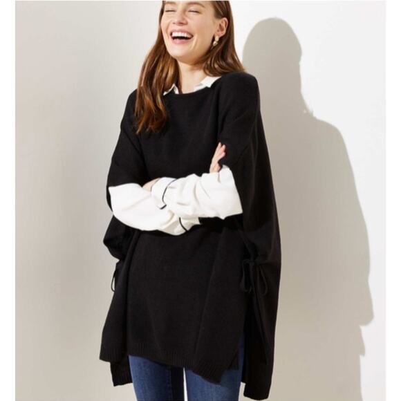 Loft Oversized Side Tie Poncho Sweater Black Pullover Size XS/S - Picture 1 of 10